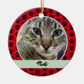 Foto en naam rode en groene handmatige afdrukpatro keramisch ornament (Voorkant)