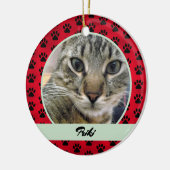 Foto en naam rode en groene handmatige afdrukpatro keramisch ornament (Links)