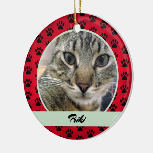 Foto en naam rode en groene handmatige afdrukpatro keramisch ornament (Links)