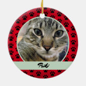 Foto en naam rode en groene handmatige afdrukpatro keramisch ornament (Achterkant)