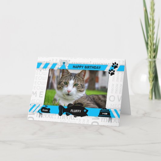 Foto en naam van de Cat Birthday Blue Pet Kaart (Voorkant)