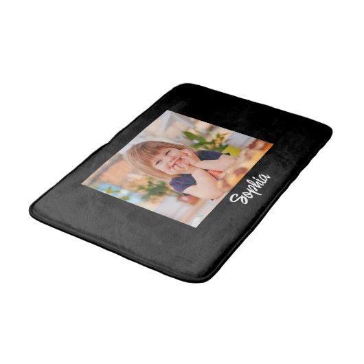 Foto en naam van kind personaliseren, zwarte bath  badmat (Gekanteld)