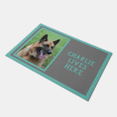 Foto en naam van uw hond, grijs achtergronddoormat deurmat (Schuin)