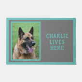 Foto en naam van uw hond, grijs achtergronddoormat deurmat (Voorkant)