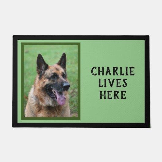 Foto en naam van uw hond, groene achtergrond deurmat (Voorkant)