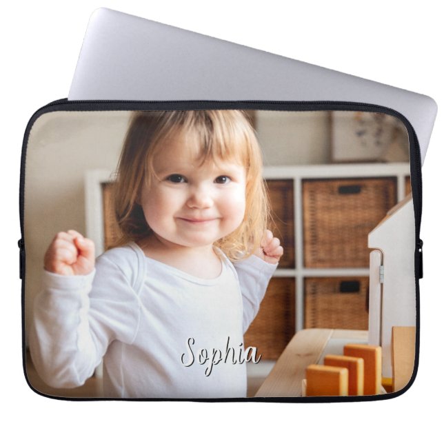Foto en naam van uw kind in schrift laptop sleeve (Voorkant)