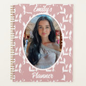 Foto en naam voor meisjes - Pink Leaf Pattern Planner (Voorkant)