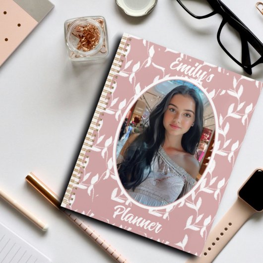 Foto en naam voor meisjes - Pink Leaf Pattern Planner