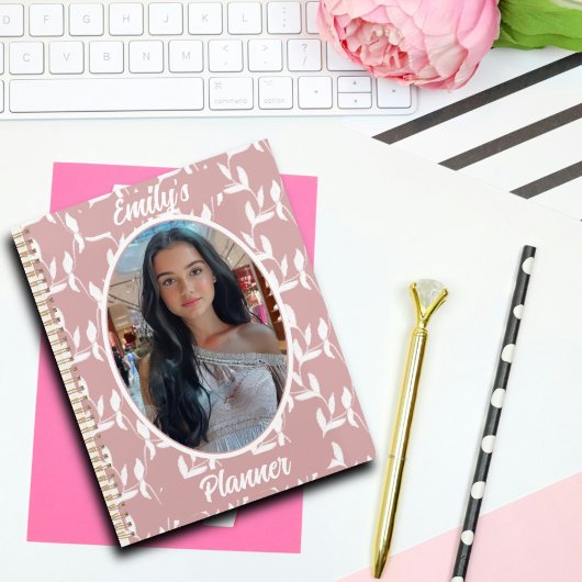 Foto en naam voor meisjes - Pink Leaf Pattern Planner