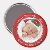 Foto en naam: Yarly Kerstmis Foto Ornament Red Magneet (Voorkant / Achterkant)