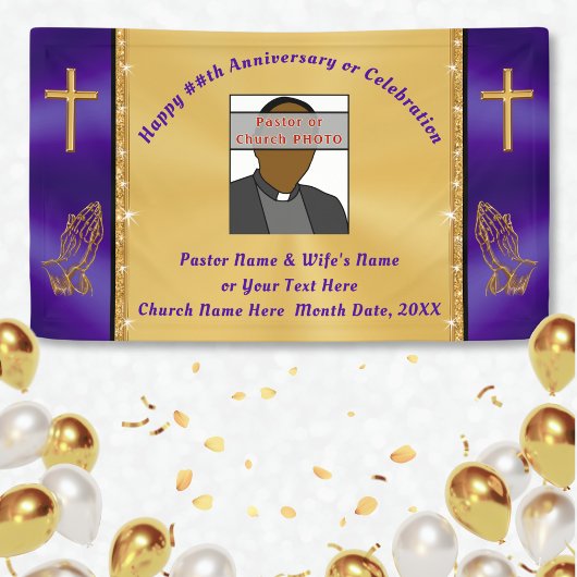 Foto en persoonlijke Jubileum-banner van de kerk Spandoek