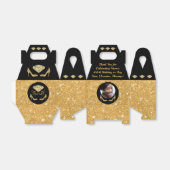 Foto- en persoonlijke, zwarte en goudkleurige doze bedankdoosjes (Uitgevouwen)