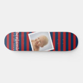 Foto en rood Blauw Striped Patroon - Naam Skateboard (Horizontaal)