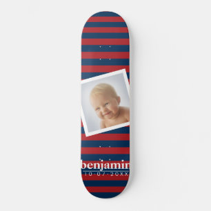 Foto en rood Blauw Striped Patroon - Naam Skateboard