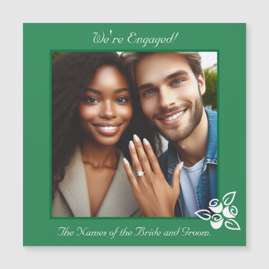 Foto en Rozen Groene Verloving Aankondiging Kaart (Voorkant)