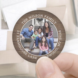 Foto en rustieke schuur hout ronde terugkeer adres ronde sticker