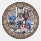 Foto en rustieke schuur hout ronde terugkeer adres sticker (Voorkant)