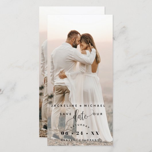 Foto en Script Wedding Save the Date Bladwijzer (Voorkant / Achterkant)