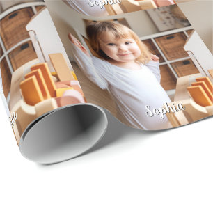 Foto- en scriptnaam van uw kind cadeaupapier