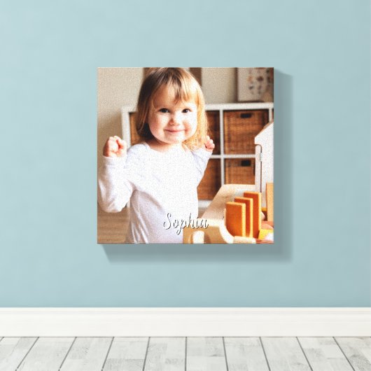 Foto- en scriptnaam van uw kind canvas afdruk (Insitu (Houten vloer))