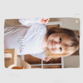 Foto- en scriptnaam van uw kind golfhanddoek (Horizontaal)