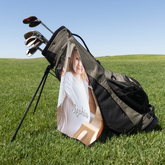Foto- en scriptnaam van uw kind golfhanddoek (Groen)