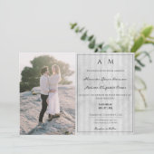 Foto- en  stripes | Grijze bruiloft Kaart (Staand voorkant)