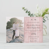 Foto- en  stripes | Roze huwelijk Kaart (Staand voorkant)