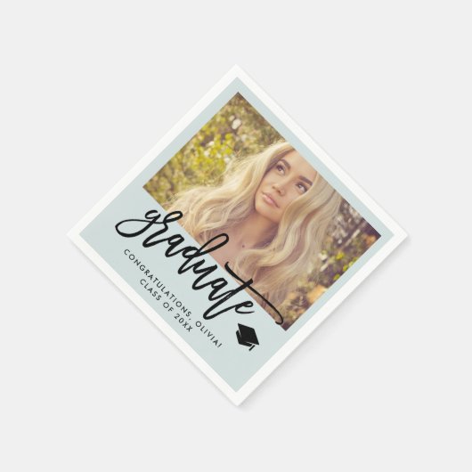 Foto en trendy script | Mint Green Afstuderen Servet (Hoek)