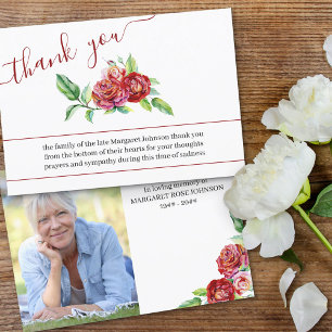 Foto en Waterverf Red Roses Begrafenis Bedankkaart
