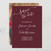 Foto en wit script Bourgondische bruiloft Save The Date (Voorkant / Achterkant)