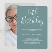 Foto en Witte Moderne Elegantie 60e Verjaardag Kaart (Voorkant / Achterkant)