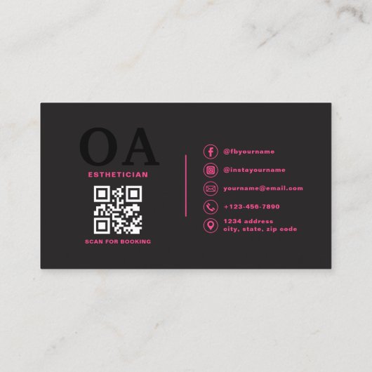 Foto Esthetician QR Code Hot Pink Black Visitekaartje (Achterkant)