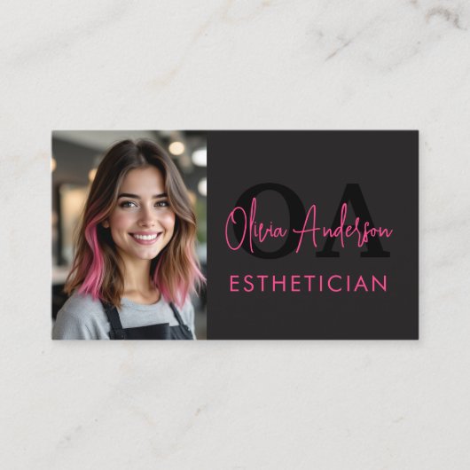 Foto Esthetician QR Code Hot Pink Black Visitekaartje (Voorkant)