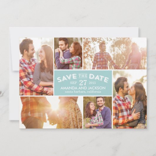 Foto etalage: datum opslaan - blauw save the date (Voorkant)