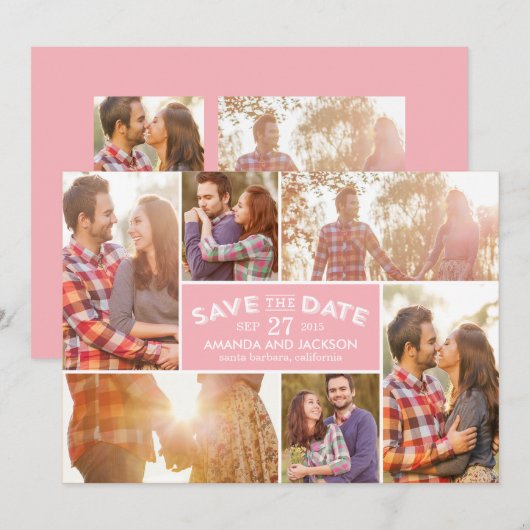 Foto etalage: datum opslaan - Roze Save The Date (Voorkant / Achterkant)