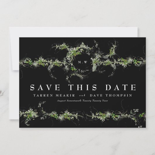 Foto Eucalyptus Krans Monogram Premium Zwart Save The Date (Voorkant)