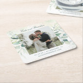 Foto Eucalyptus Rustic Wedding Save the Date Kartonnen Onderzetters (Schuin)