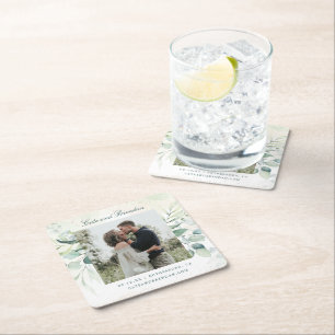 Foto Eucalyptus Rustieke Trouwkaart Save the Date Kartonnen Onderzetters