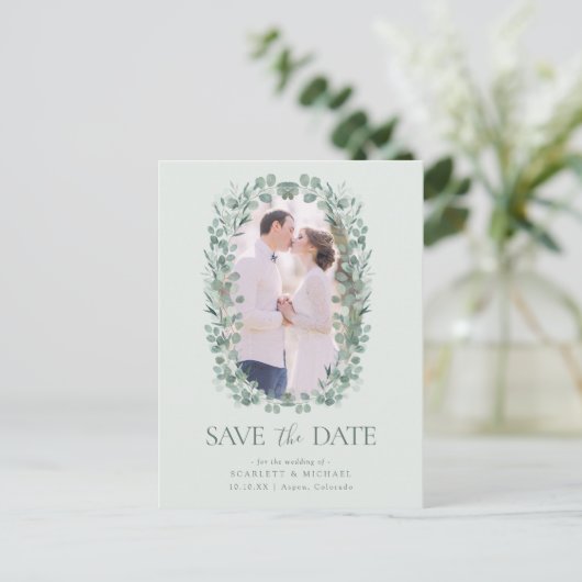 Foto Eucalyptus Save the Date Briefkaart (Staand voorkant)