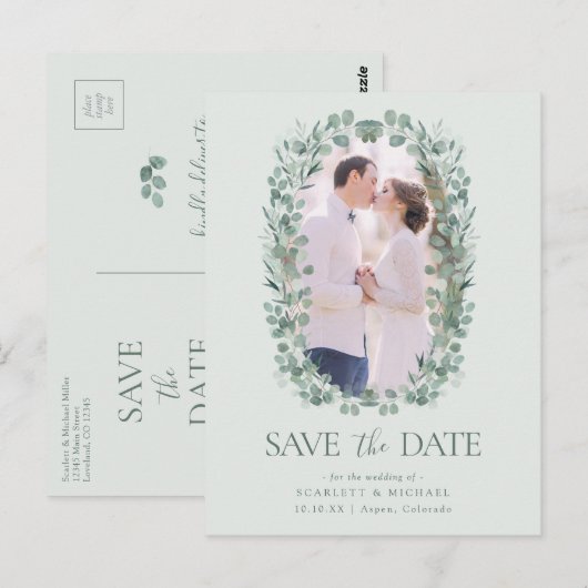 Foto Eucalyptus Save the Date Briefkaart (Voorkant / Achterkant)