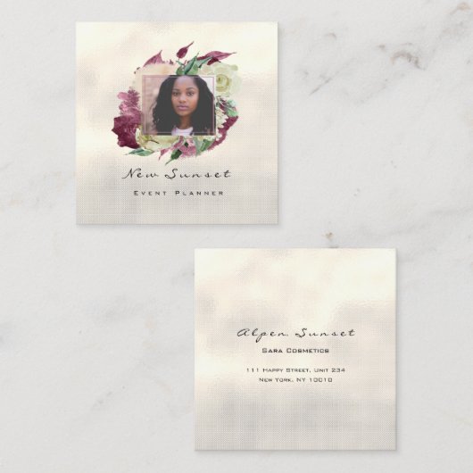 Foto Evenement Trouwfoto Marsala Mint Floral Vierkante Visitekaartje (Voorkant / Achterkant)