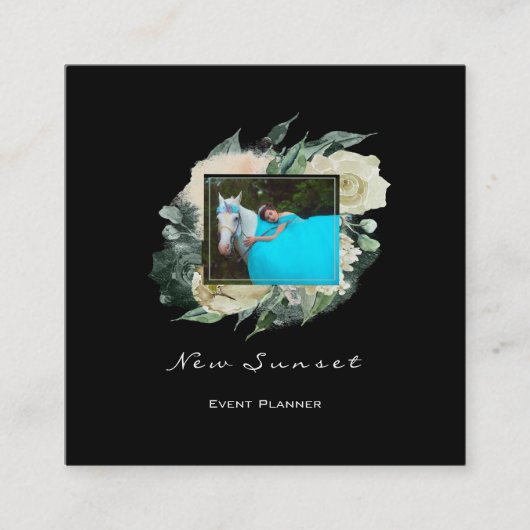 Foto Evenementenplanner Zwart Wit Ingelijste Bloem Vierkante Visitekaartje (Voorkant)