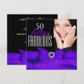 Foto Fabulous 50 Paarse Diamond Birthday Party Kaart (Voorkant / Achterkant)