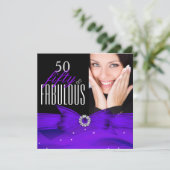 Foto Fabulous 50 Paarse Diamond Birthday Party Kaart (Staand voorkant)