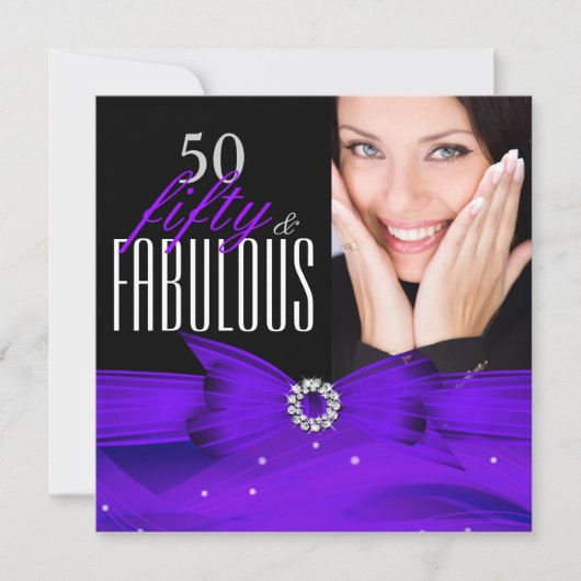 Foto Fabulous 50 Paarse Diamond Birthday Party Kaart (Voorkant)