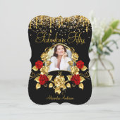 Foto Fabulous 50 Party Red Roses Glitter Gold Kaart (Staand voorkant)