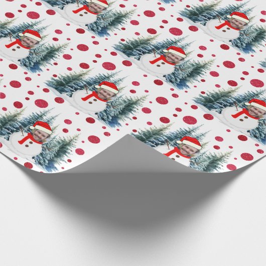 Foto Face Christmas Funny Snowman Cadeaupapier (Hoek)