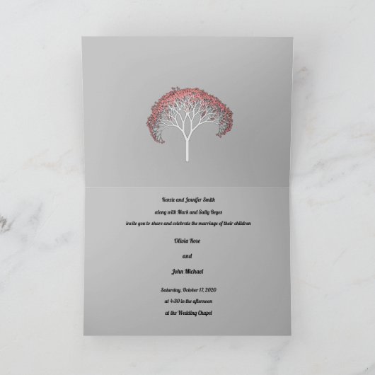 Foto Familie Bomen Roze Fractal Tree Grijs Kaart (Binnen)