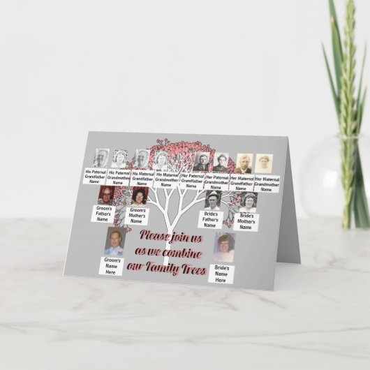 Foto Familie Bomen Roze Fractal Tree Grijs Kaart (Voorkant)